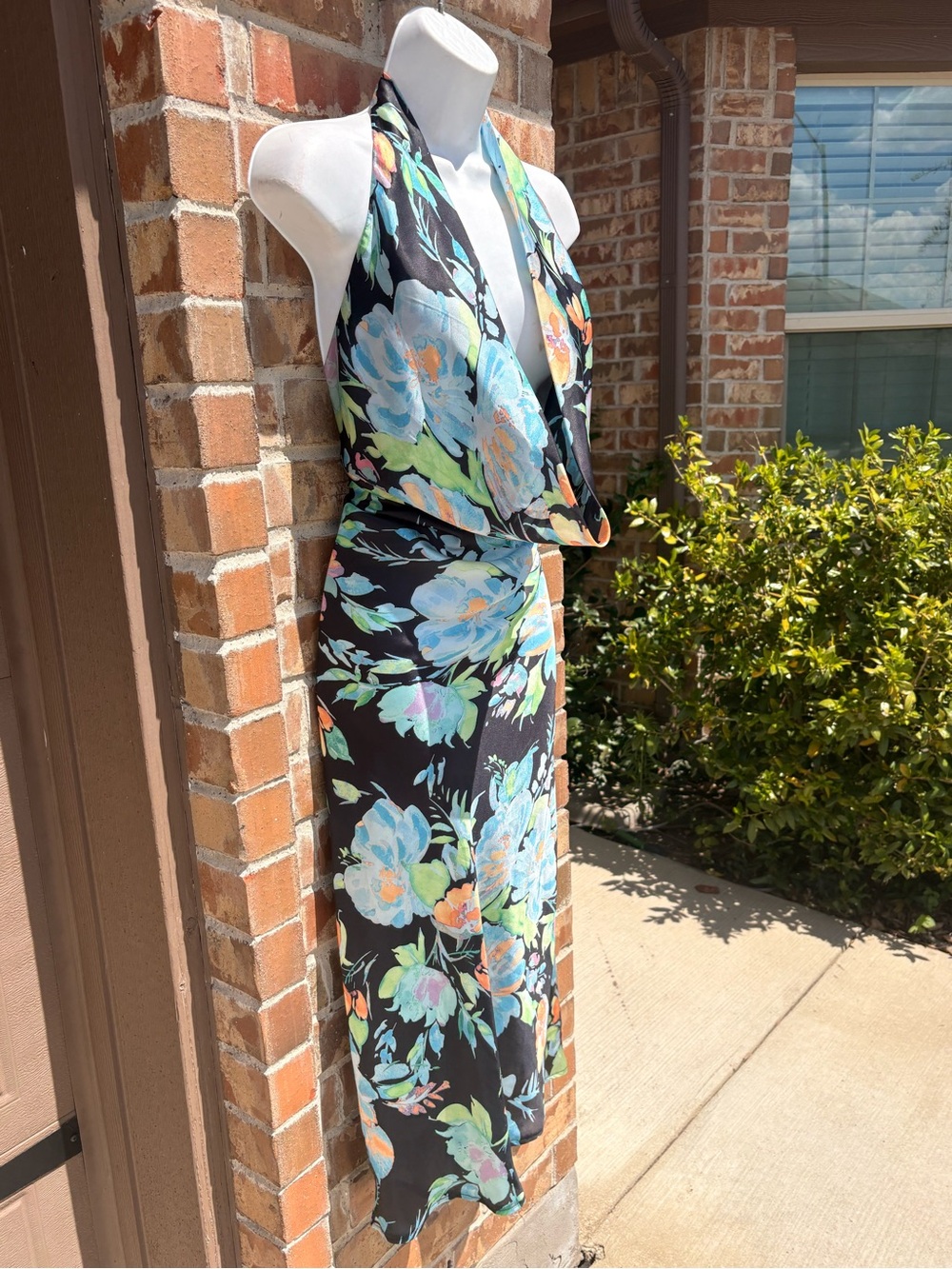 Lulus Nuliana Black Multi Floral Satin Backless Midi Dress size XL - Picture 7 of 13